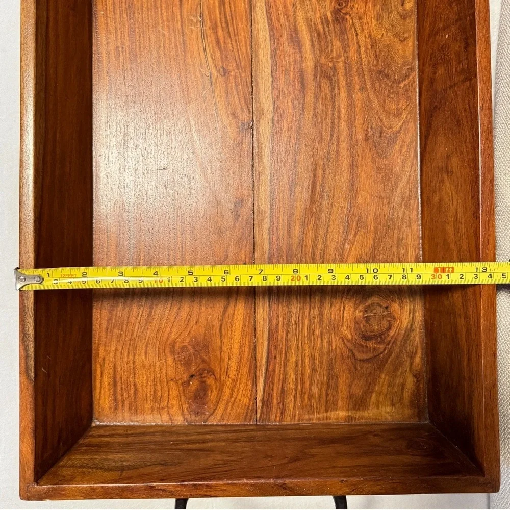 Large Rectangular Wood Tray with Metal Handles